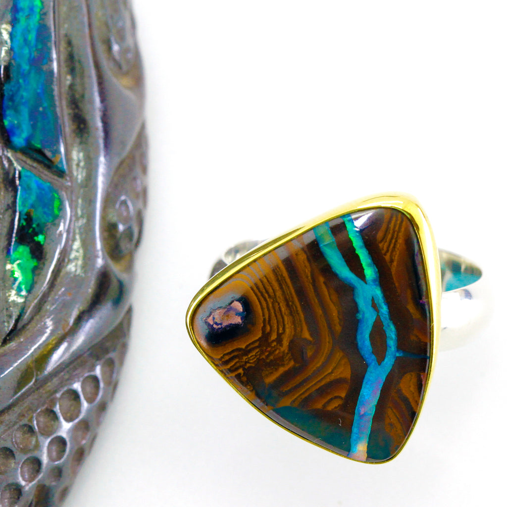 S925 Natural Matrix Boulder top Opal designer ring