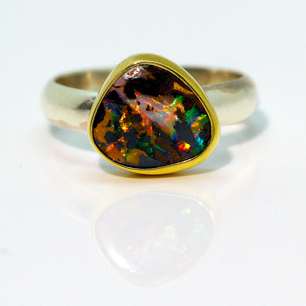 Boulder Opal Ring in Matrix Gold Sterling Silver – The Kalled Gallery